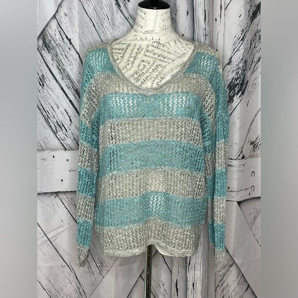 XCVI MIRACLE striped sweater loose knit M - Picture 1 of 6